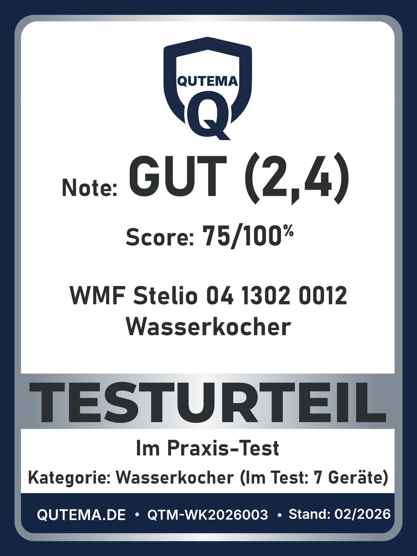 WMF Stelio Wasserkocher 04 1302 0012 QUTEMA Testsiegel